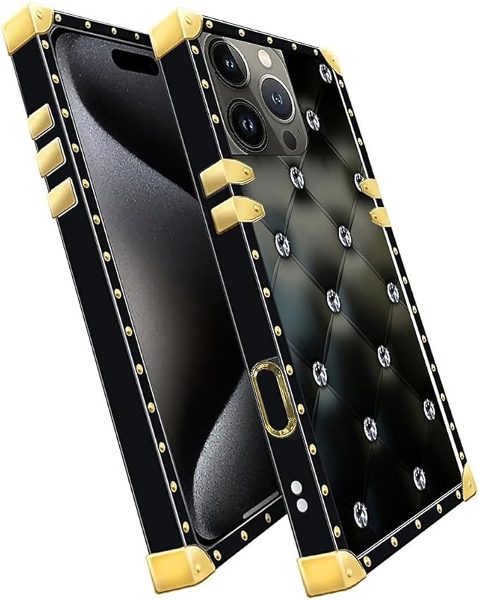 Compatible with iPhone 16 Pro Case, Shiny Black Sofa Crystal Luxury Golden - Image 3