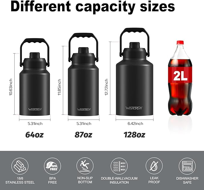 WATERSY 1 Gallon Water Bottle Insulated, BPA Free&Leak Proof, 128oz Stainless - Image 7
