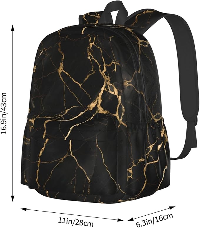 cfpolar 17 Inch Backpack Black & Gold Marble Art Laptop Bag Shoulder Bag School - Image 4