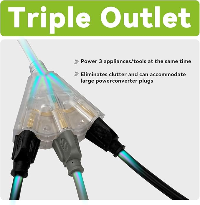 EP 50FT 12 Gauge Heavy Duty Extension Cord, 15A 125V 1875W, 3 Outlet - Image 3