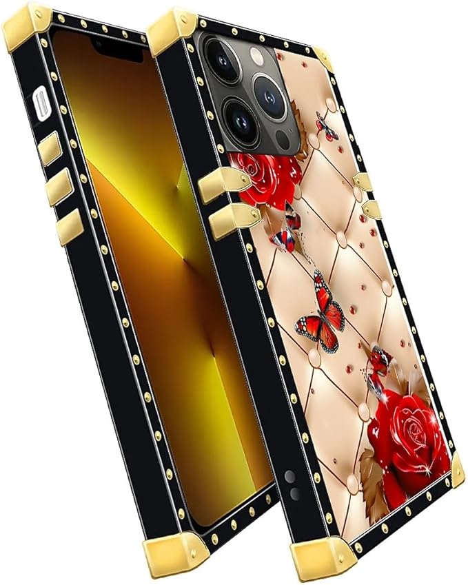 Compatible with iPhone 13 Pro Case, Shining Red Rose Butterfly Leather - Image 3