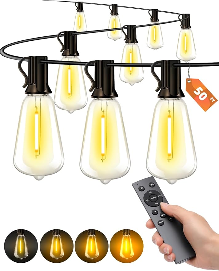 Outdoor Patio String Lights: 50Ft 15M Outside Waterproof Light by Vozuji