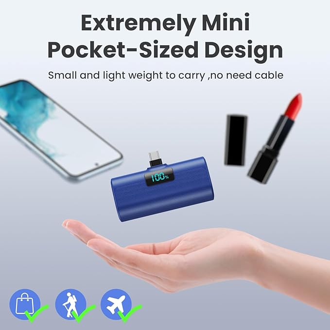 Small Portable Charger 5200mAh, Upgraded PD USB C Power Bank Built-in USB-C - Image 3