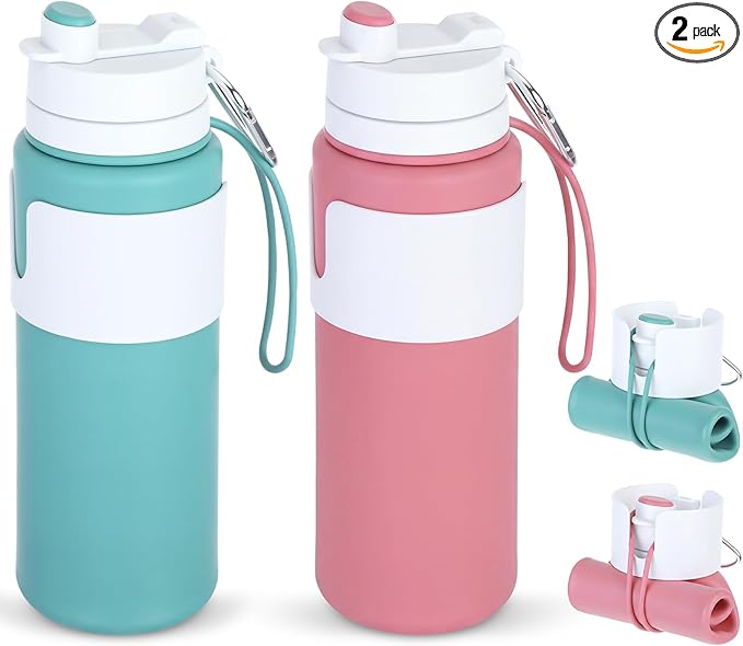 LemonRoad 2 Pcs 26 oz Silicone Collapsible Water Bottle, Portable Foldable by Unknown