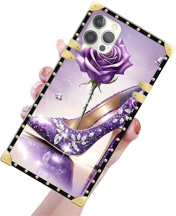 Compatible with iPhone 12 Pro Max Case, High Heeled Purple Diamond Rose Luxury - Image 3