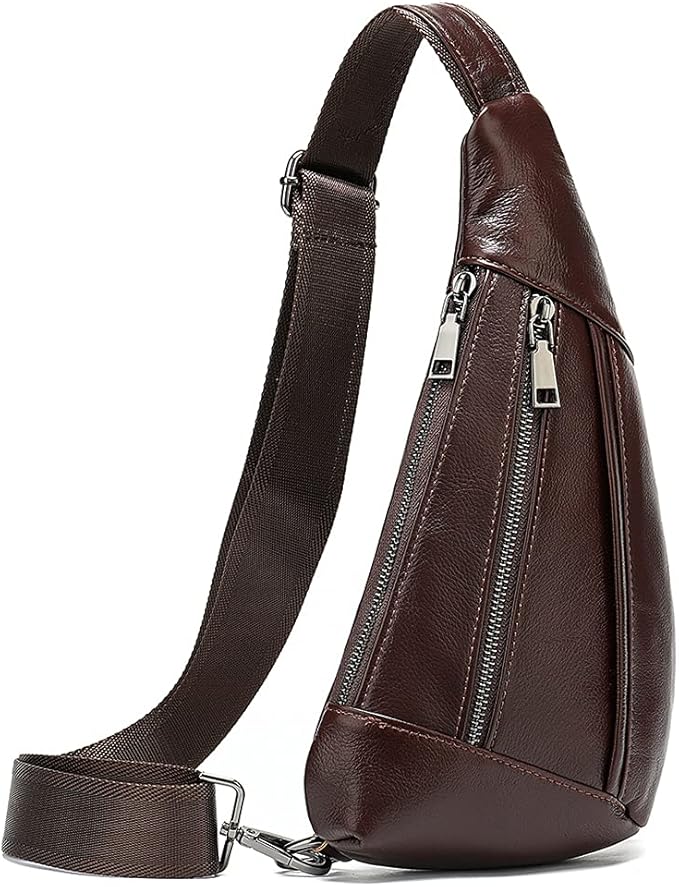 Leather Crossbody Sling Bag for Men Women Single Shoulder Chest Pack Backpack - Image 3