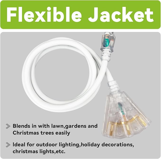 EP 20FT 12 Gauge Heavy Duty Extension Cord, 15A 125V 1875W, 3 Outlet - Image 6