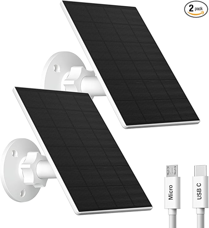 2W Solar Panel for Security Camera Outdoor, USB/USB-C Charger by VUEBEE