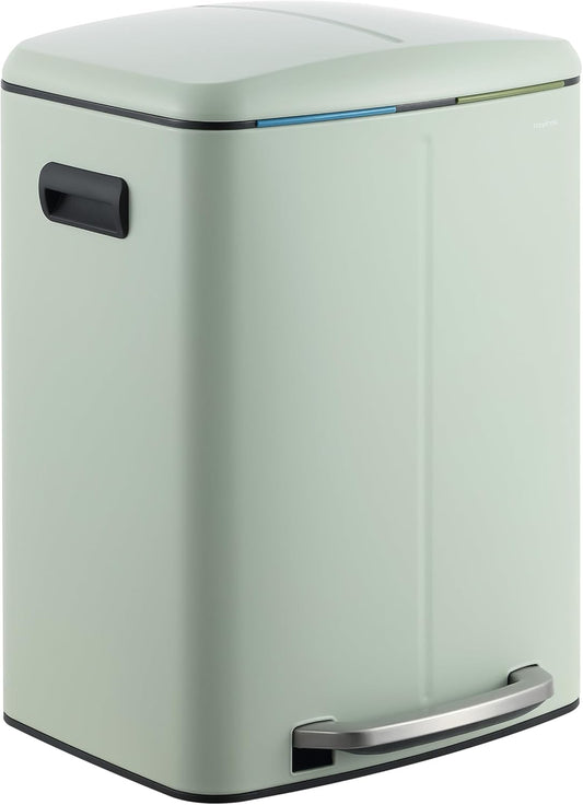 happimess HPM1005E Marco Rectangular 10.6-Gallon Double Bucket Trash Can with Soft-Close Lid, Fingerprint Resistant, Modern, Minimalistic for Home, Kitchen, Office, Bathroom, Pistachio Gelato