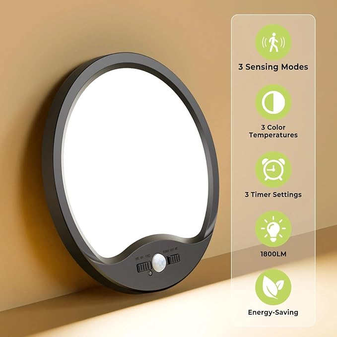 hepside Motion Sensor Ceiling Light Wired, 3000K/4000K/6500K LED Flush Mount - Image 5