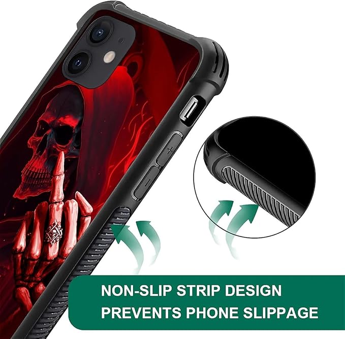 for iPhone 12/12 Pro Case, Gestures Funny Skull Pattern Graphic Design Girl Boy - Image 5