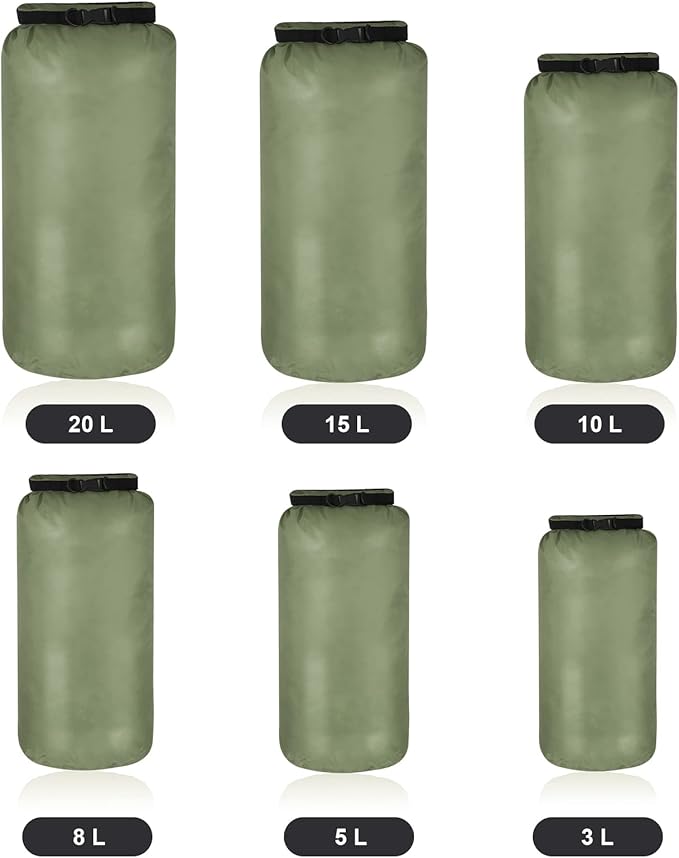 Shappy 6 Pcs Waterproof Dry Bag Set Ultralight Stuff Sack 20/15/10/8/5/3L - Image 3