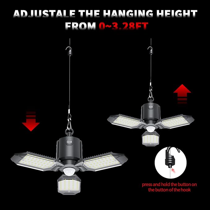 Motion Sensor Garage Light Plug in, 8000LM Shop Light 3 Modes, 3 Deformable LED - Image 8