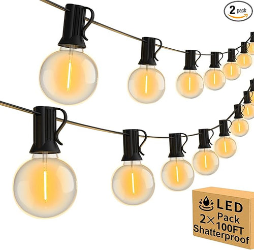 200ft 2-Pack Outdoor String Lights, Dimmable G40 LED String Lights by Arbrac