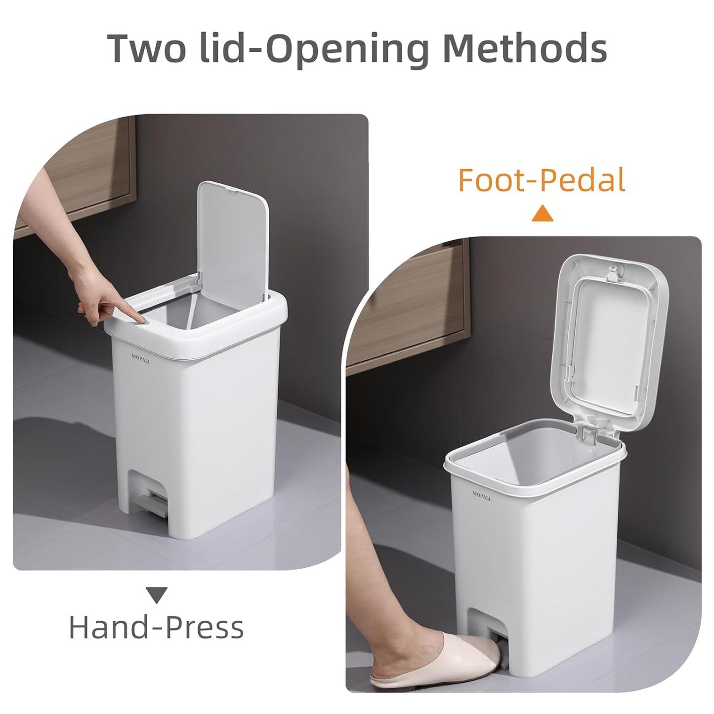 MOPALL Trash Can with Lid, Garbage Can with Press Top & Foot Pedal, Kitchen Step Trash Can, Slim Trash Bin Plastic Garbage Bin Waste Basket for Bathroom|Kitchen|Bedroom|Living Room|Office, 4.4 Gallon
