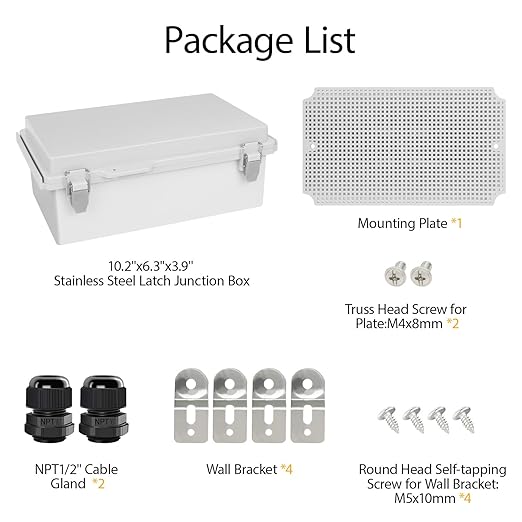 LeMotech Electrical Box, IP67 Waterproof Hinged Cover Stainless Steel Latch - Image 8