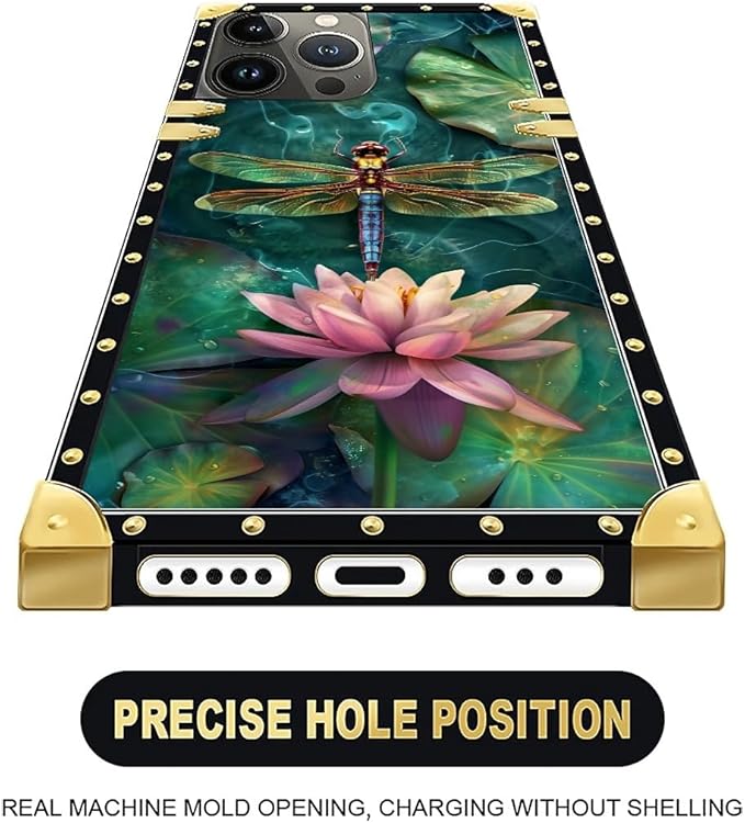 Compatible with iPhone 16 Pro Case, Colourful Dragonfly Pink Lily Pads Luxury - Image 5