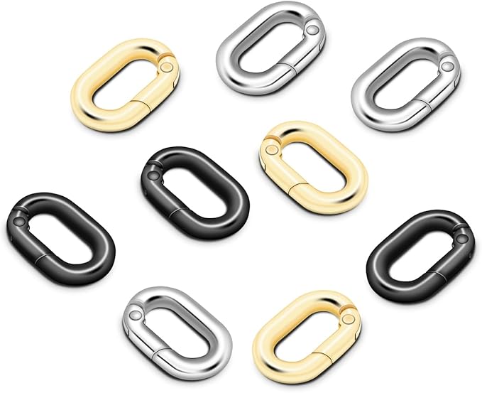 12Pack 5/8 Inch Small Oval Keyring, Metal Tiny Carabiner Spring Snap Hooks Clip by CooBigo