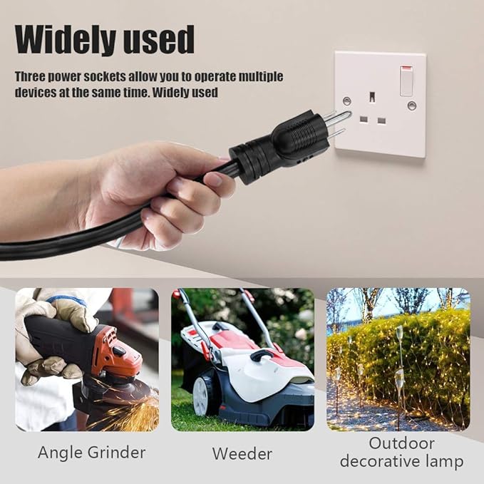 10FT 12/3 Outdoor Extension Cord, Heavy Duty 3-Outlet SJTW Indoor/Outdoor - Image 4