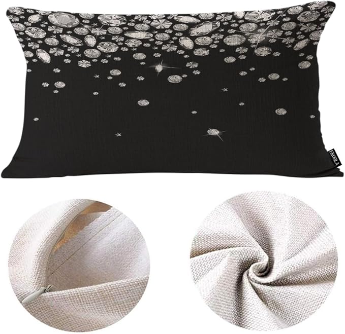 EKOBLA Shiny Diamond Rectangle Pillow Cases White Crystal Sparkle Gemstone - Image 5