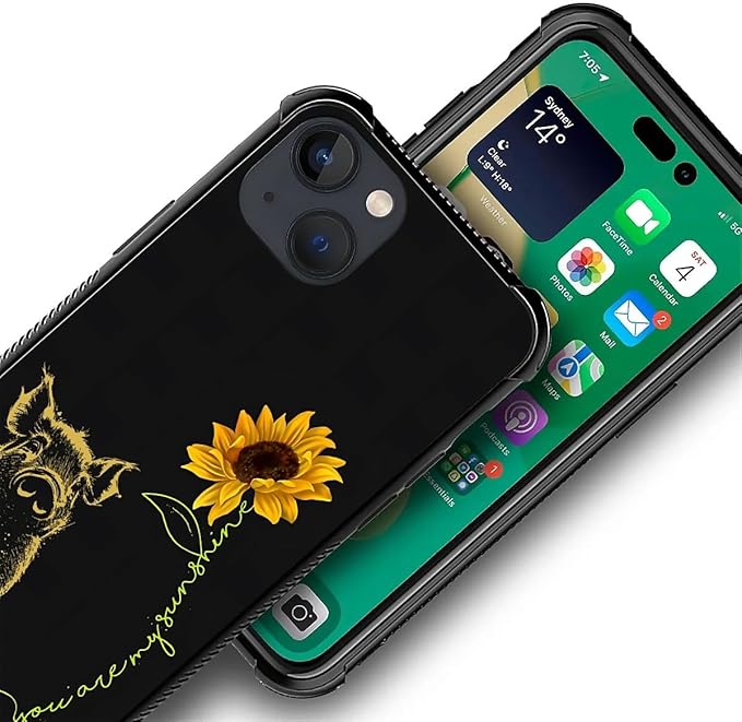for iPhone 14 Case, Pig Sunflower Yellow Sunshine Pattern Graphic Design Girl - Image 2