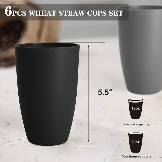 Homienly Premium Wheat Straw Cups, 20oz Lightweight and Unbreakable Drinking - Image 2