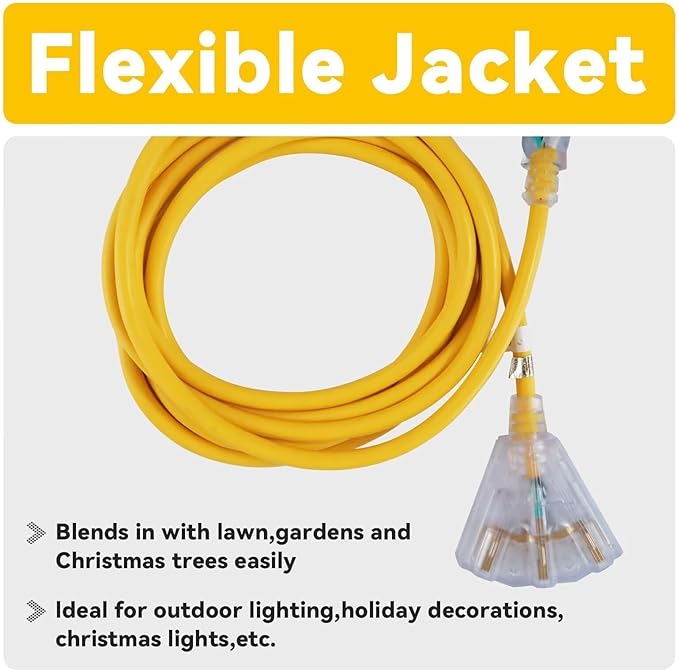 EP 15 Ft 12 Gauge Heavy Duty Extension Cord, 15A 125V 1875W, 3 Outlet - Image 6
