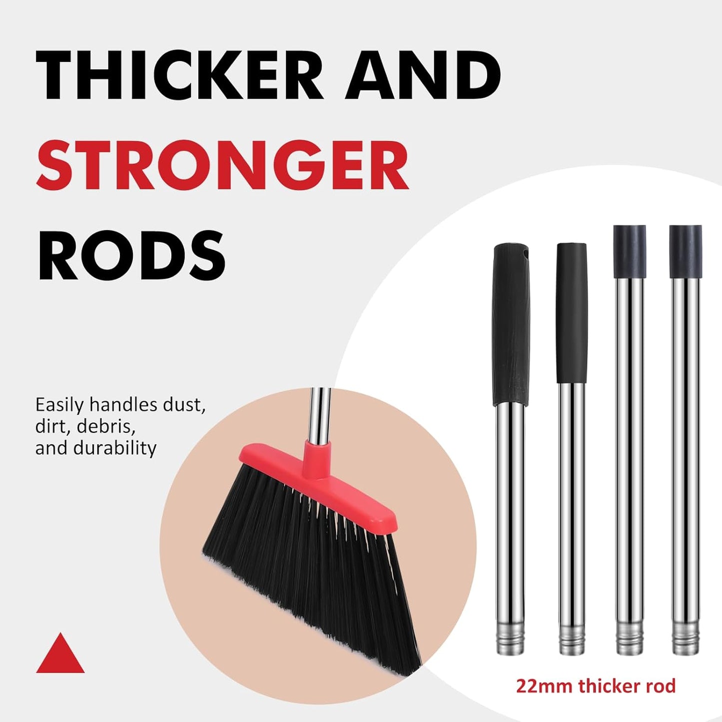 NACENA Heavy Duty Broom, 55 Inch Long Handle Outdoor Large Angle Brooms, Commercial Broom for Sweeping Indoor, for Home Garage Kitchen Office Courtyard Lobby Patio Lawn Concrete, 4 Pack (Black&Red)