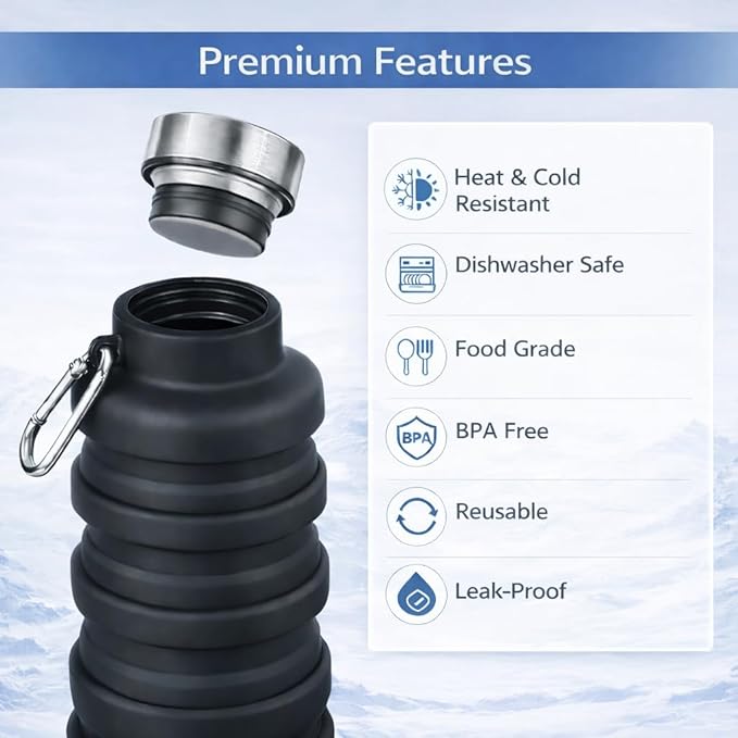 Collapsible Water Bottles, 16oz Capacity Portable Reusable Silicone Water Bottle - Image 5