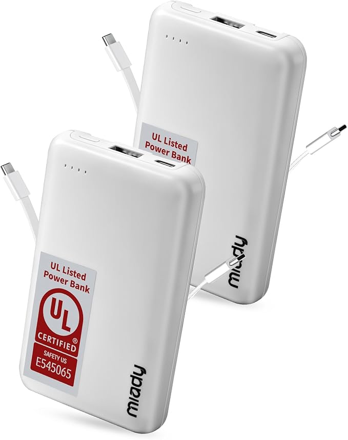 Miady 2-Pack UL Listed Small Portable Charger, 5000mAh Slim Power Bank Built-in by Miady