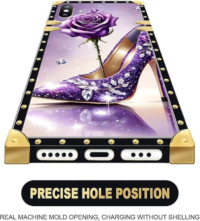 Compatible with iPhone Xs Max Case, High Heeled Purple Diamond Rose Luxury - Image 5