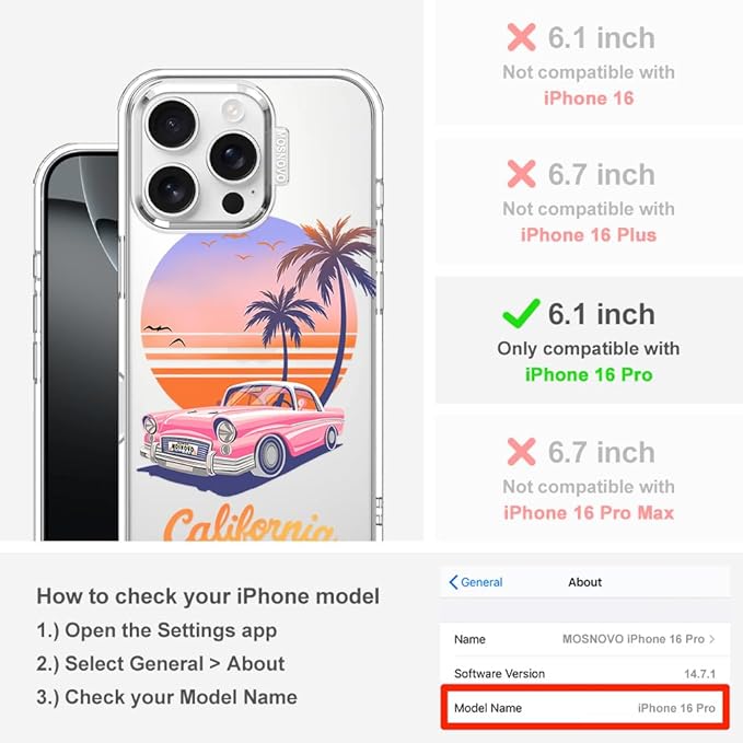 MOSNOVO for iPhone 16 Pro Case, Shockproof Military-Grade Protection 6.6ft Drop - Image 2