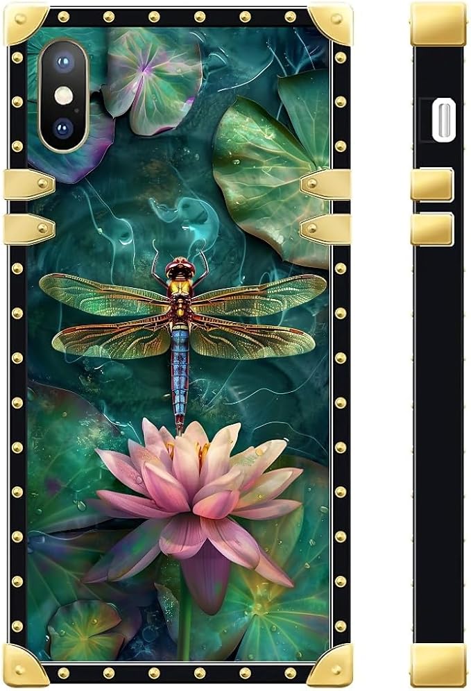 Compatible with iPhone Xs Max Case, Colourful Dragonfly Pink Lily Pads Luxury - Image 3