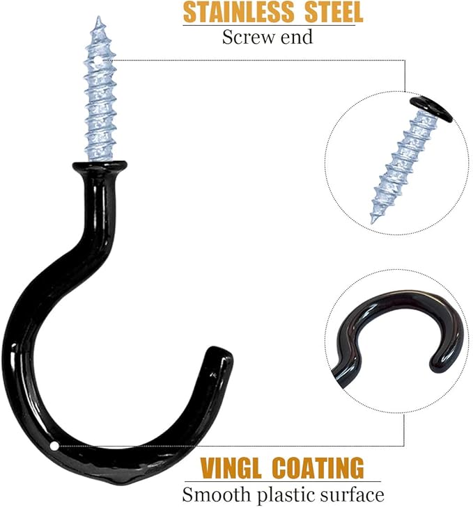 12 Pack Vinyl Coated Ceiling Hooks, Screw-in Mug Hooks - Image 2