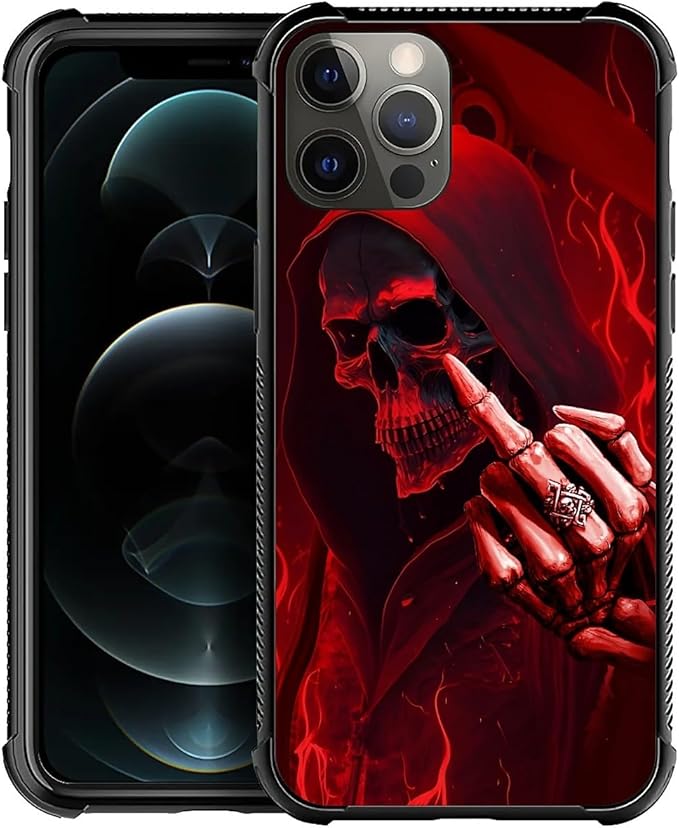 for iPhone 11 Pro Max Case, Gestures Funny Skull Pattern Graphic Design Girl by FKBRCL4U