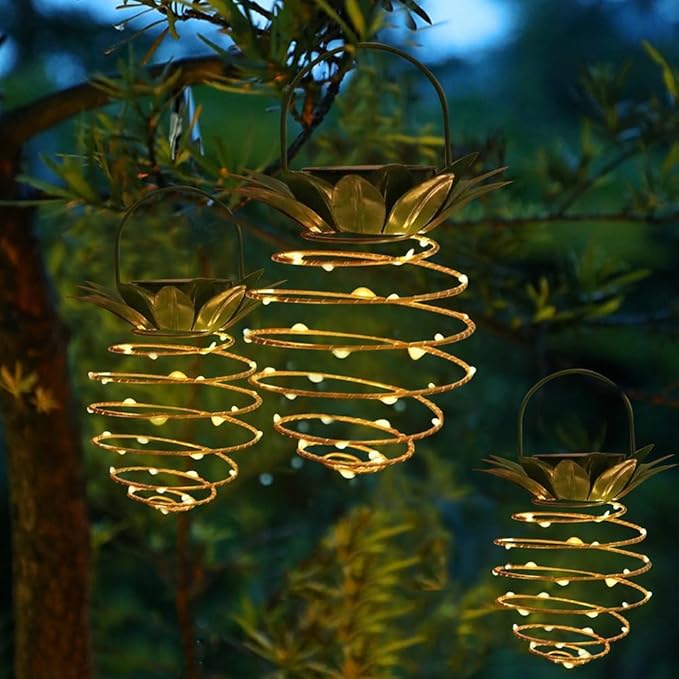 JHPGEOE 4 Pack Outdoor Solar Hanging Lantern Lights - Image 4