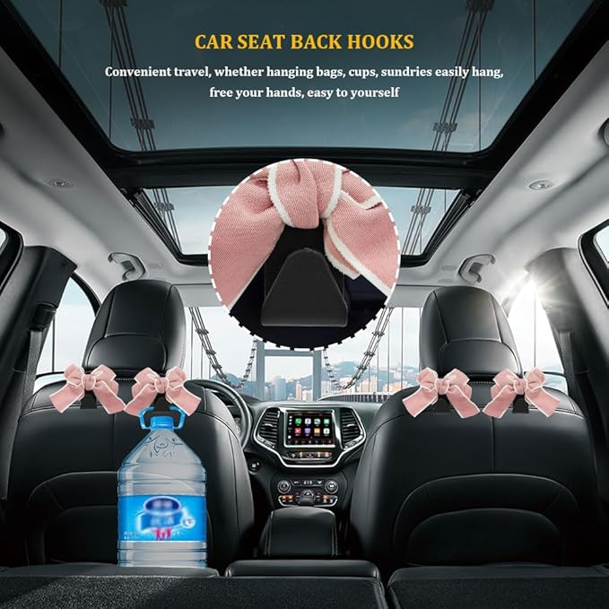 4PCS Car Hooks for Purses and Bags, Cute Bow Car Seat Headrest Hook, Car - Image 6