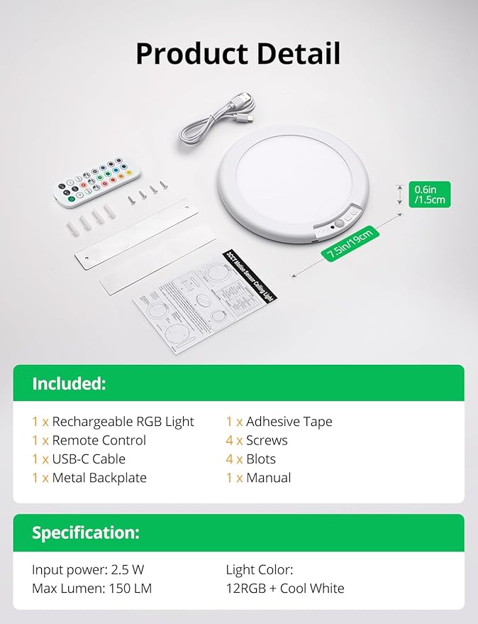 Bojim Rechargeable RGB Waterproof Shower Ceiling Light - Image 9