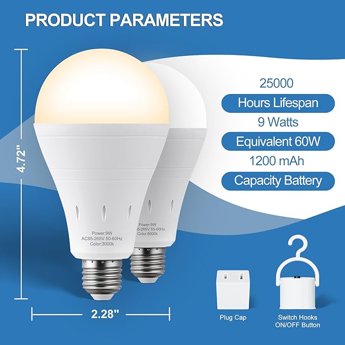 9 Pack Rechargeable Emergency Lights Blubs, Battery Powered Light Bulb 9W - Image 9
