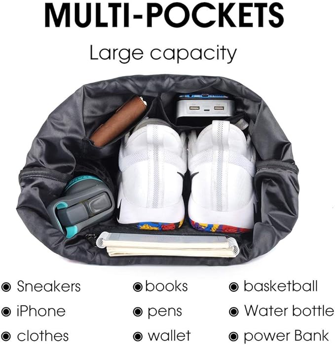 Drawstring Backpack with Mesh Pockets String Gym Bag Sackpack Sandproof Water - Image 5