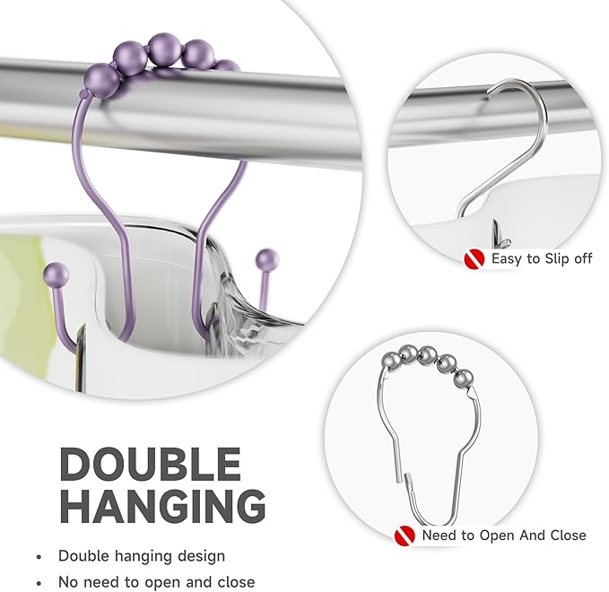 Bathway Shower Curtain Hooks, Shower Curtain Rings Rust Proof Double Hook - Image 3