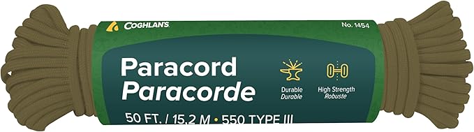 Coghlan's 50 ft Nylon Paracord, Olive Drab- Type III 550 Survival Rope by Coghlans