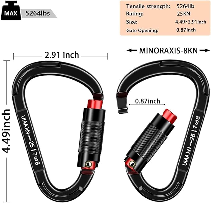 Auto Locking Carabiner Heavy Duty Carabiner 25kN UIAA Certified Climbing - Image 2