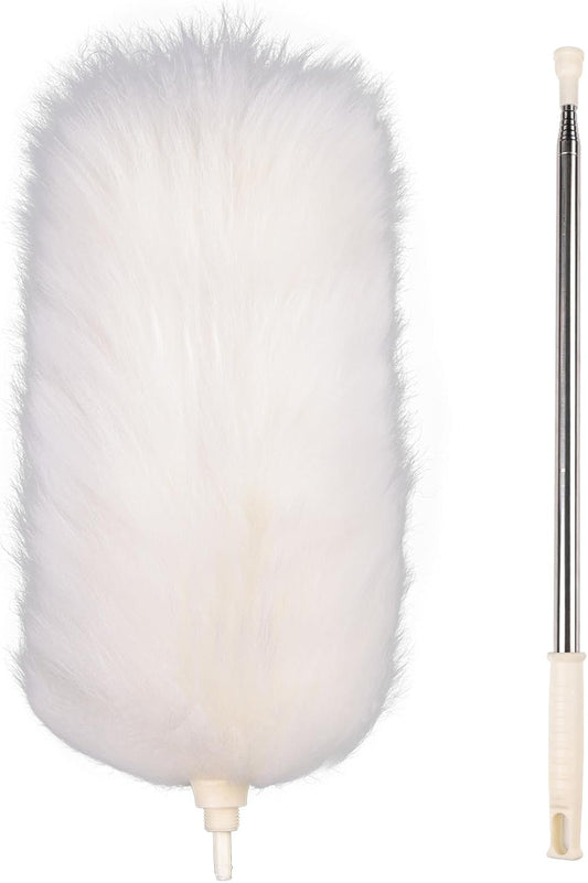 Extendable Lambswool Duster 29-110 Inch,Anti-Static Flexible Head, Stainless Steel Pole for Cleaning High Ceiling,Fan,Furniture,Roof Dusting