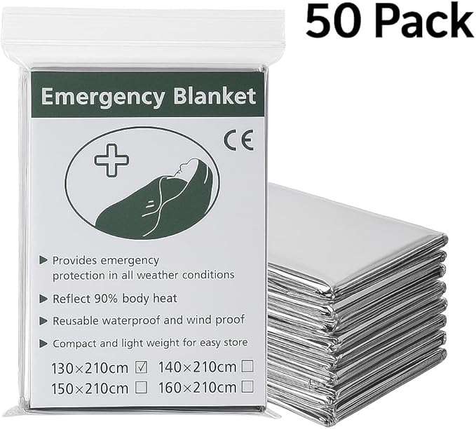 50 Pack Emergency Foil Blankets 51” x 83” – Thermal Mylar Survival Blankets - Image 3