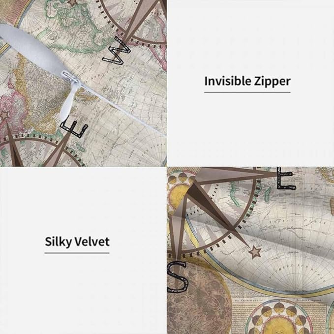 Nautical Compass Throw Pillow Covers 18x18 Historical World Map Earth - Image 7