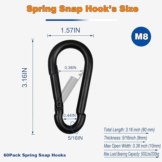 40PCS M8 Heavy Duty Carabiner Clip, 3Inch Snap Hook Quick Link Small Carabiner - Image 2