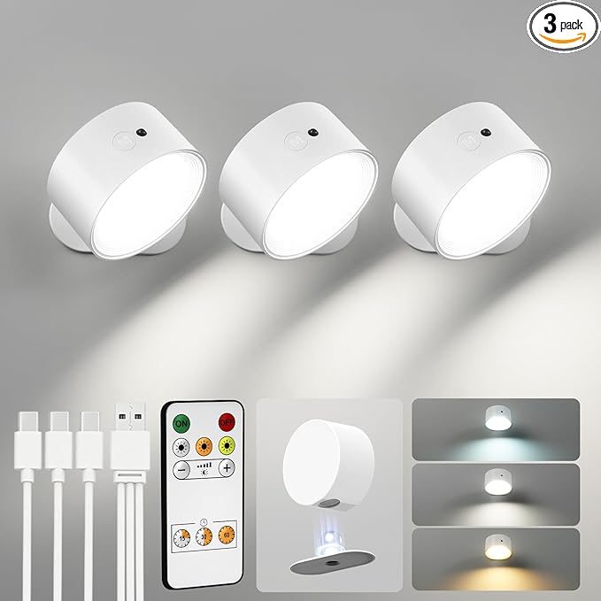 LED Wall Mounted Lights, Rechargeable Wall Sconces by AMETHEUS