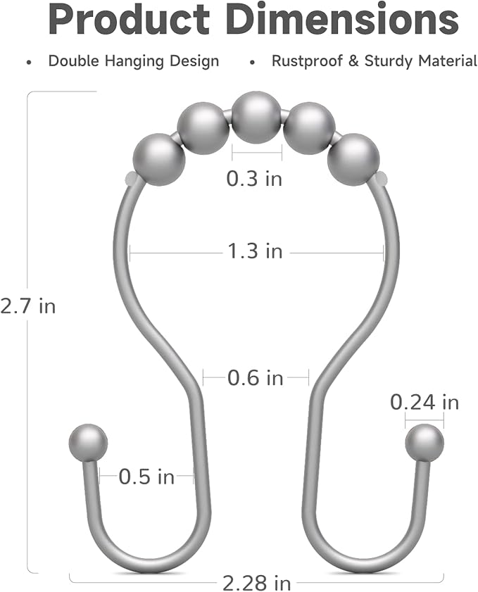 Shower Curtain Hooks Silver, Bathway Shower Curtain Rings Rust Proof, Shower - Image 4
