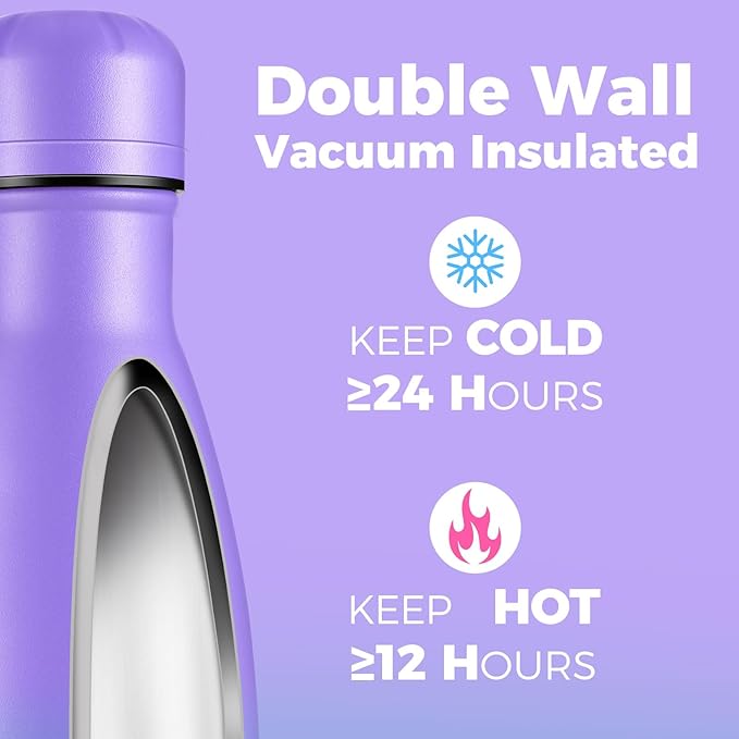 Volhoply 17oz Insulated Stainless Steel Water Bottle, Double Wall Vacuum Flask - Image 3